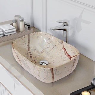 Plantex Ceramic Tabletop Sink/Basin for Bathroom/Wash Basin with Brown Veins/Basin for Living Room, Hotel (Marble Finish, 18 x 13 x 5.5 Inch)