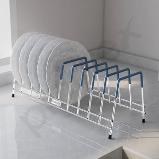 Plantex Stainless Steel Plate Organizer for kitchen/10 Slot Plate Stand for Kitchen Cabinet/Rubber-Gripped Dish Stand for Cabinet(Size-6inches, Slot- 10, Pack of 1)