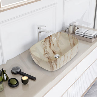 Plantex Ceramic Tabletop Washbasin/Bathroom Basin Sink/Wash Basin for Bathroom/Marble Basin/Basin for Restaurant, Hotel (Brown Veins, 18 x 13 x 5.5 Inch)