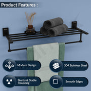 Plantex 304 Grade Stainless Steel Towel Rack For Bathroom/Towel Rod/Stand/Bathroom Accessories - 24 inch (Matt Black)