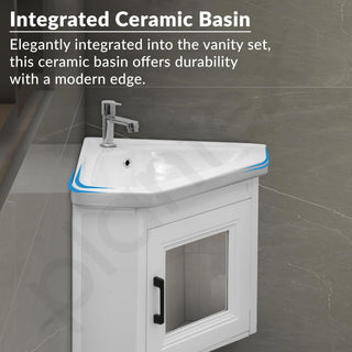 Plantex Unbrekable Wall Mount Vanity Cabinet with Washbasin and Mirror/Corner Basin with Cabinet for Bathroom - (406, White)