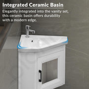 Plantex Unbreakable Wall Mount Vanity Cabinet with Washbasin and Mirror/Corner Basin with Cabinet for Bathroom - (406, White)