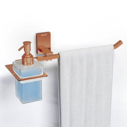 Plantex 304 Grade Stainless Steel Liquid Soap Dispenser with Napkin Ring/Shampoo Dispenser/Towel Ring for Bathroom - Pack of 1 (Crystal, PVD Rose Gold)