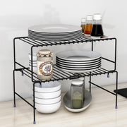 Plantex GI Metal 2-Tier Shelf Organizer for Kitchen Storage/Foldable and Detachable Kitchen Shelf Organiser/Rack Organiser for Storage