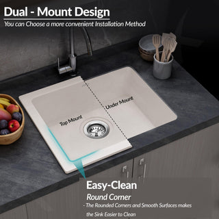 Plantex Quartz Acrylic Kitchen Sink with 10 Years Warranty by Plantex/Undermount Sink for Kitchen/Granite Single Bowl Kitchen Sinks with Coupling (Rayon-24x18 Inches)
