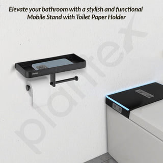 Plantex Aluminium Dual Toilet Paper Holder for Bathroom/Tissue Paper Roll Holder with Mobile Stand/Toilet Paper Roll Holder/Bathroom Accessories - (Black)