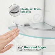 Plantex Premium Glass Corner Shelf for Bathroom/Bathroom Corner Shelf/Kitchen Glass Shelf/Wall Mounted Shelf with Brass Railings and Wall Brackets (9x9 Inches-Pack of 2 - Frosted)