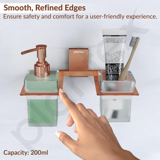 Plantex 304 Grade Stainless Steel Glass Liquid Dispenser with Tumbler Holder/Toothbrush Holder/Shampoo Dispenser for Washbasin/Kitchen/Bathroom Accessories - Pack of 1 (Crystal, PVD Rose Gold)