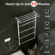 Plantex Electric Heated Towel Rail for Bathroom/4-Bar Wall Mounted Towel Warmer/304 Grade Stainless Steel Towel Bar/Fast Heating & Rust Proof - (Chrome, 900mm X 500 X 250mm)