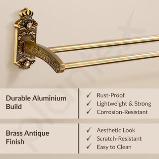 Plantex Antique Dual Towel Rod for Bathroom/Towel Holder/Hanger/Bar/Bathroom Accessories (24 Inch,Brass-Antique Finish)
