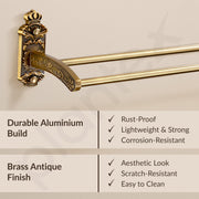 Plantex Antique Dual Towel Rod For Bathroom/Towel Holder/Hanger/Bar/Bathroom Accessories (24 Inch,Brass-Antique Finish)