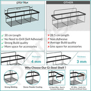 Plantex No Drill Bathroom Shelves/GI Steel Self Adhesive Bathroom Shelf/Shelf for Kitchen with Magic Sticker- Black Powder Coated (Pack of 2)