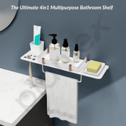 Plantex 5mm Acrylic 4 in 1 Multipurpose Bathroom Shelf Rack/Bathroom Shelf Organizer with Soap Dish and Toothbrush Slots/Tumbler Holder/Towel Hanger-(18 x 5 Inch)-Pack of 1