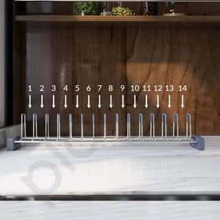 Plantex Premium Stainless Steel Plate Stand for Kitchen Cabinet/13 Slot Plate Rack for Kitchen/Rubber Gripped Saucer Plate Holder(Size-4 inches, Slot- 13, Pack of 1)