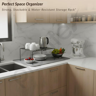 Plantex Stainless Steel Kitchen Storage Rack/Plate Storage Stand/Kitchen Cabinet Organizer/Dish Rack (Black)