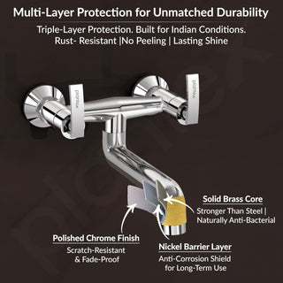 Plantex Pure Brass Non Telephonic Wall Mixer with Water Saving Nozzle/Hot and Cold Water Tap with Brass Wall Flange and Teflon Tape-7 Year Warranty (COL-1016-Chrome)