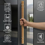 Plantex 18 Inch Main Door Handle/Stainless Steel & Wooden Door Handle/Pull-Push Handle for Door/Office & Hotel - Pack of 1 (DTMD-428, Brass Antique & Wood)