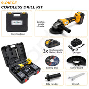Plantex Cordless Angle Grinder 21V/Brushless Motor/125mm Cutting Disc/0-7000 RPM/Variable Speed Angle Grinder with 2 Batteries/Charger & Carrying Case – Yellow (APS-ML-A005)