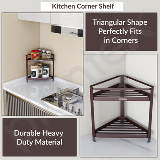 Plantex Bathroom Organiser Stand/Carbon Steel Bathroom Corner Shelf/2 Tier Corner Freestanding Shelf/Multipurpose Rack for Home - Pack of 1 (Brown)