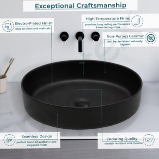 Plantex Ceramic Washbasin for Bathroom/Countertop Bathroom Basin/Oval Tabletop Wash Basin for Office/Restaurant (Charcoal Black - 21.5 x 16 x 5 Inch)
