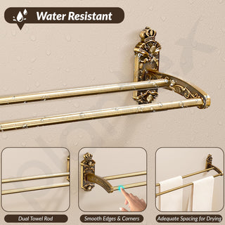Plantex Antique Dual Towel Rod for Bathroom/Towel Holder/Hanger/Bar/Bathroom Accessories (24 Inch,Brass-Antique Finish)