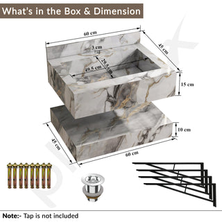 Plantex Floating Vanity/Slab Tile Vanity with Basin for Bathroom/Wall Mount Bathroom Vanity/Wash Basin Cabinet with Storage - 24 x 18 inch (ED-Gold-Marble Finish)