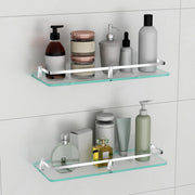 Plantex Glass Shelves for Bathroom/Frosted Bathroom Glass Wall Shelf with Brass Railings and Brackets- Pack of 2 (15 x 6 Inch, Chrome)