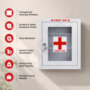 Plantex Metal First Aid Box/Emergency Medical Kit Box for Medicine Storage/Multi Compartment for Medicine Organizer First Aid Kit Box with Key Lock - Pack of 10 (White)