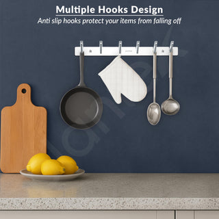 Plantex Wall Hooks for Hanging Cloth/Stainless Steel Towel Hangers/Bathroom Robe Hooks/Door Hangers/Square Wall Hook/Hook Rail for Hanging Keys - 6 Hooks (Pack of 2, Chrome)