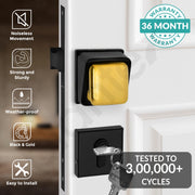 Plantex Stainless Steel Main Door Knob Mortise Lock Handle/Heavy Duty Door Lock/Handle Set for Home/Office/Door Accessories (Gold & Black)