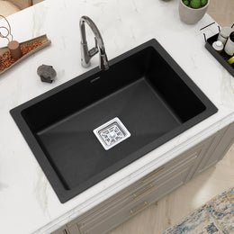 Plantex Quartz Single Bowl Kitchen Matt Sink/Sink For Kitchen/Undermount/Top Mounted (Black - 21X18 Inches)