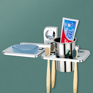 Plantex Dream Stainless Steel 2 in1 Soap Dish with Tumbler Holder/Soap Holder/Bathroom Accessories - Chrome