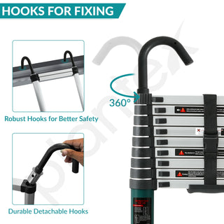 Plantex 3.8m (12.5 ft.) Aluminium Telescopic Ladder/10-Steps Portable Ladder with Removable Hooks/Foldable Multipurpose Collapsible Ladder for Home & Outdoor Use/2 Years of Warranty By Plantex-(Green)