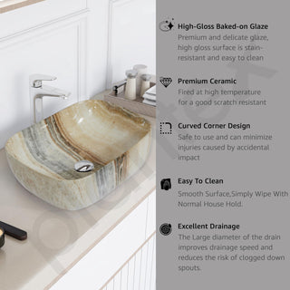 Plantex Ceramic Tabletop Washbasin/Bathroom Basin Sink/Wash Basin for Bathroom/Marble Basin Basin for Restaurant, Hotel (Brown & Grey Veins, 18 x 13 x 5.5 Inch)
