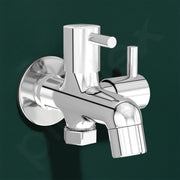 Plantex Two Way Bib Cock Tap with Water Saving Nozzle Attachment/Compatible for Washing Machine/2 in 1 Bib Tap with Wall Flange and Teflon Tape-(MKS-1275-Chrome)