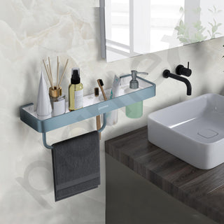 Plantex 4in1 Shelf for Bathroom/Aluminium and Acrylic Shelf with Tumbler Holder, Liquid Soap Dispenser and Napkin Holder for Home/Office/Hotel - Pack of 1 (Grey and Milky White)