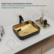Plantex Designer Wash Basin for Bathroom/Table Top Hand Wash Sink/Counter Top Basin for Home/Ofice (19.5x15.5x5.5 Inch - Black & Golden)