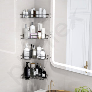 Plantex Drill Free Corner Shelf for Bathroom Wall/Bathroom Organizer Without Drill/Self Adhesive Kitchen Shelf with Magic Sticker/Washroom Accessories Set (Pack of 4)