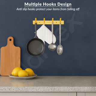 Plantex Wall Hooks for Hanging Cloth/Stainless Steel Towel Hangers/Bathroom Robe Hooks/Door Hangers/Square Wall Hook/Hook Rail for Hanging Keys - 4 Hooks (Pack of 2, PVD Gold)