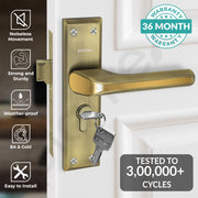 Plantex Heavy-Duty Door Lock Set - Main Door Lock Plate Handle Set/6-Lever Mechanism Mortise Locks with 3 Keys/Brass Locks Body & Cylinder (PTP-012- Brass Antique & Gold)
