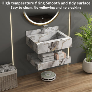 Plantex Floating Vanity/Slab Tile Vanity with Basin for Bathroom/Wall Mount Bathroom Vanity/Wash Basin Cabinet with Storage - 24 x 18 inch (ED-Gold-Marble Finish)