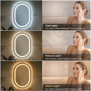 Plantex Metal LED Bathroom Mirror with 3 Tone/Designer Mirror for Living Room/Bedroom/Dressing Room - Capsule Shape (18 X 24 Inch), Oval, Wall Mount, Grey