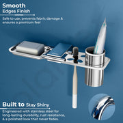 Plantex 2 in 1 Soap Dish with Tumbler Holder for Bathroom/304 Grade Stainless Steel Toothbrush Holder with Soap Case/Bathroom Accessories - (Regent, Chrome)