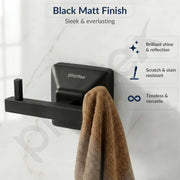 Plantex 304 Grade Stainless Steel Robe Hook/Cloth-Towel Hanger/Door Hanger/Hook/Bathroom Accessories - Squaro (Black)