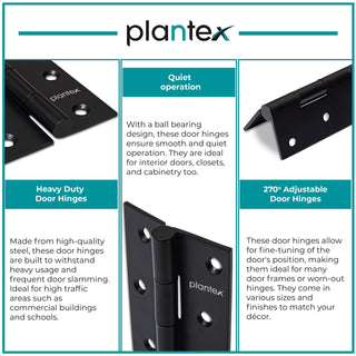 Plantex Door Hinges 4 inch x 14 Gauge/2 mm Thickness Home/Office/Hotel/Door Hinges for Main Door/Kabza for Bedroom/Kitchen/Bathroom/Window/Soft Movement Hinge- Pack of 24 (Black)