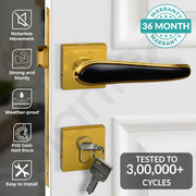 Plantex Main Door Lock/Mortise Lock for Doors - Robust Door Handle for Home with Brass Locks Body & Cylinder (PT-014, Gold & Black)