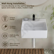 Plantex Ceramic Wash Basin for Bathroom/Wall Hung Basin/Bathroom Sink with 10 Years Glaze Warranty by Plantex/Washbasin for Restaurant/Hotel (Glossy White/Cuba - 14 x 12 x 5 Inch)