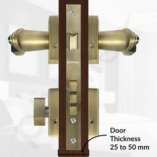 Plantex Main Door Lock/Mortise Lock for Doors - Robust Door Handle for Home with Brass Locks Body & Cylinder (PT-014, Brass Antique & Black)