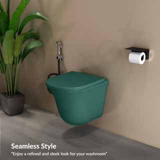 Plantex Ceramic Imported Commode Toilet/Rimless Washdown Wall Mounted Commode with Soft Closing Toilet Seat - P Trap Outlet (1164 - Matt Green)