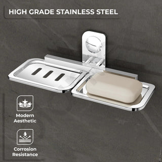 Plantex Dream Stainless Steel Double Soap Dish Stand for Bathroom & Kitchen/Soap Dish/Bathroom Accessories - Wall Mounted - Chrome (Pack of 1)